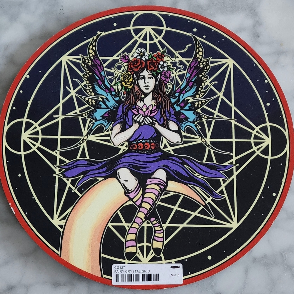 Dark Fairy Crystal Grid Round Wood Disc Decor